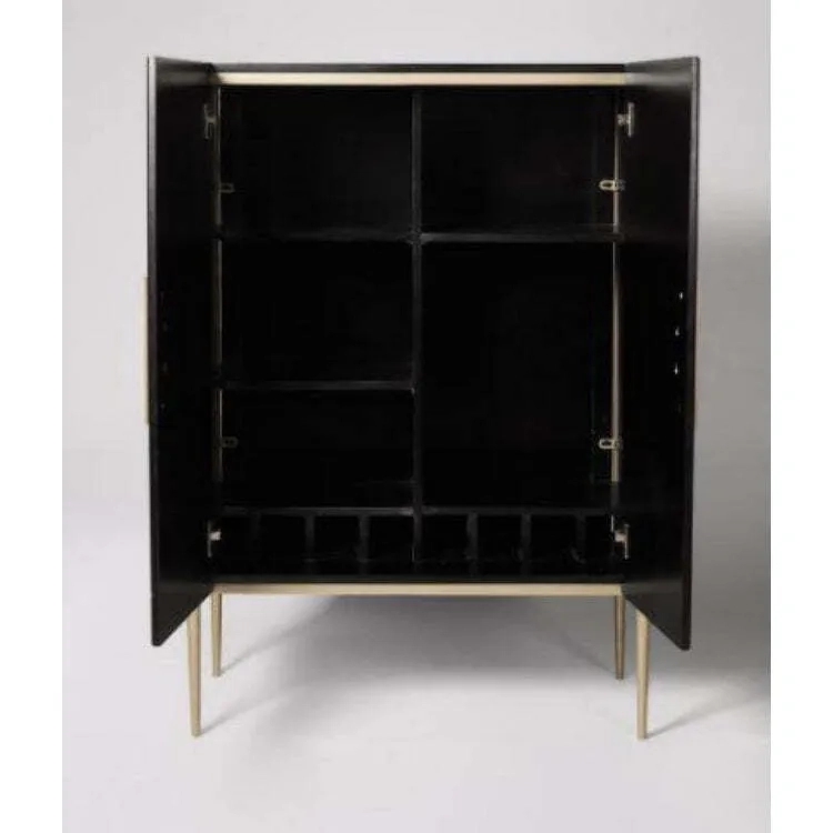 Asian Arts Modern Black Bar Cabinet with Brass Accents | Contemporary Liquor Storage by Asian Arts : Colours available: Black 4 1