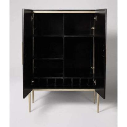 Asian Arts Modern Black Bar Cabinet with Brass Accents | Contemporary Liquor Storage by Asian Arts : Colours available: Black 4 1