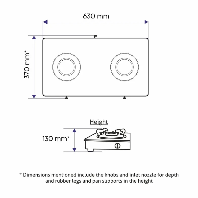 Glen 2 Burner Glass Gas Stove 63 cm|Toughened Glass Top|Extra Large High Flame Brass Burners|Black|Manual Ignition|ISI Certified 5