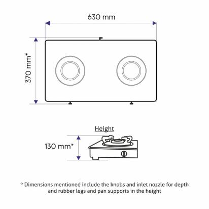 Glen 2 Burner Glass Gas Stove 63 cm|Toughened Glass Top|Extra Large High Flame Brass Burners|Black|Manual Ignition|ISI Certified 5