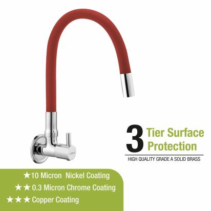 Lipka Kyron Sink Tap Brass Faucet with Flexible Silicone Spout (Red) 3