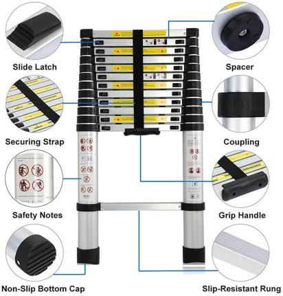 Avhe India Aluminium Telescopic Ladder 2.6 Meter by Avhe India for Indoor, Outdoor : Colours available: Chrome 2 2