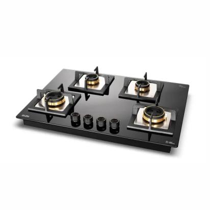 Glen 4 Burner Glass Gas Hob Top with Total Double Ring Brass Burner (1074CIHTTDB)