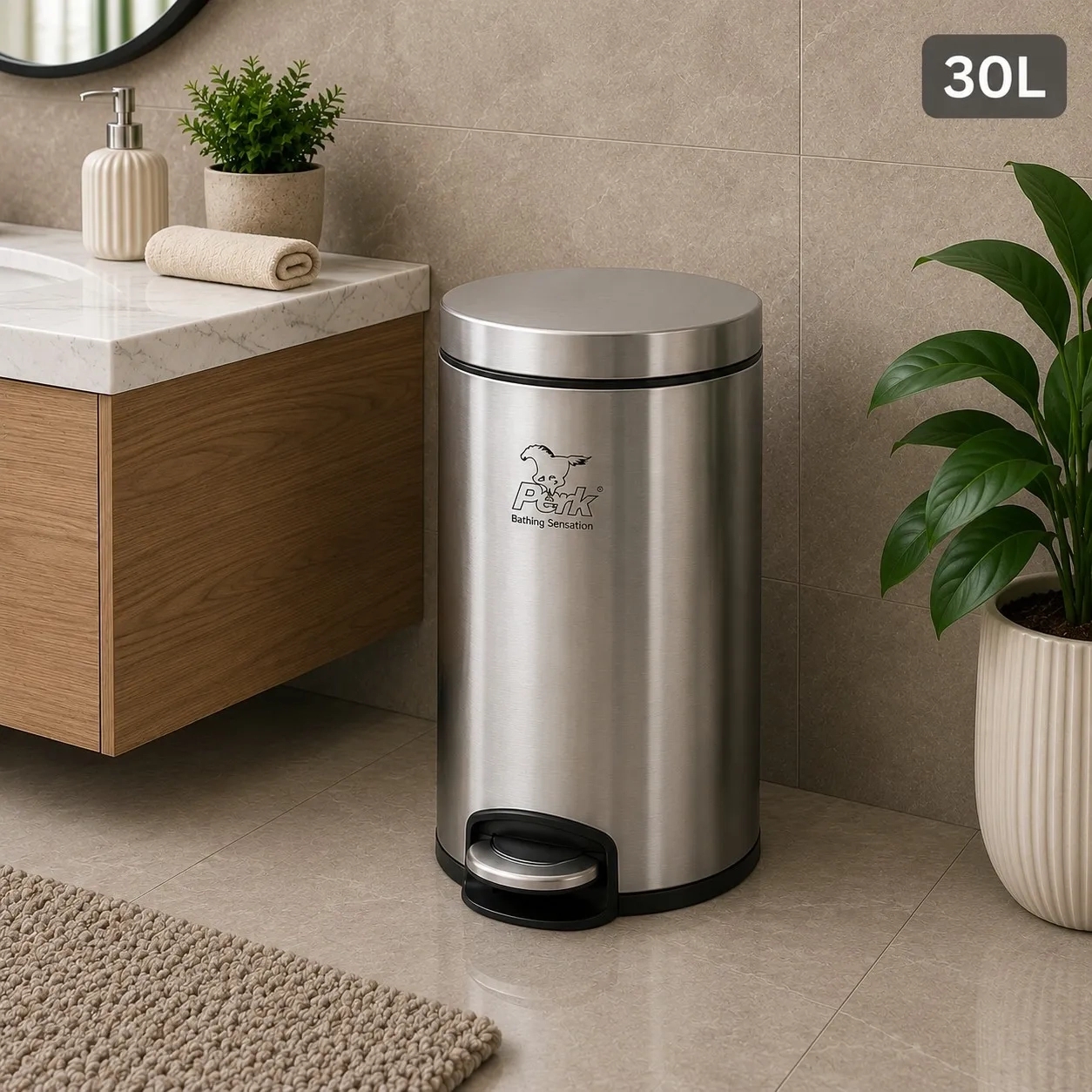 Perk Serene Dustbin 30 Litre - Matt Steel