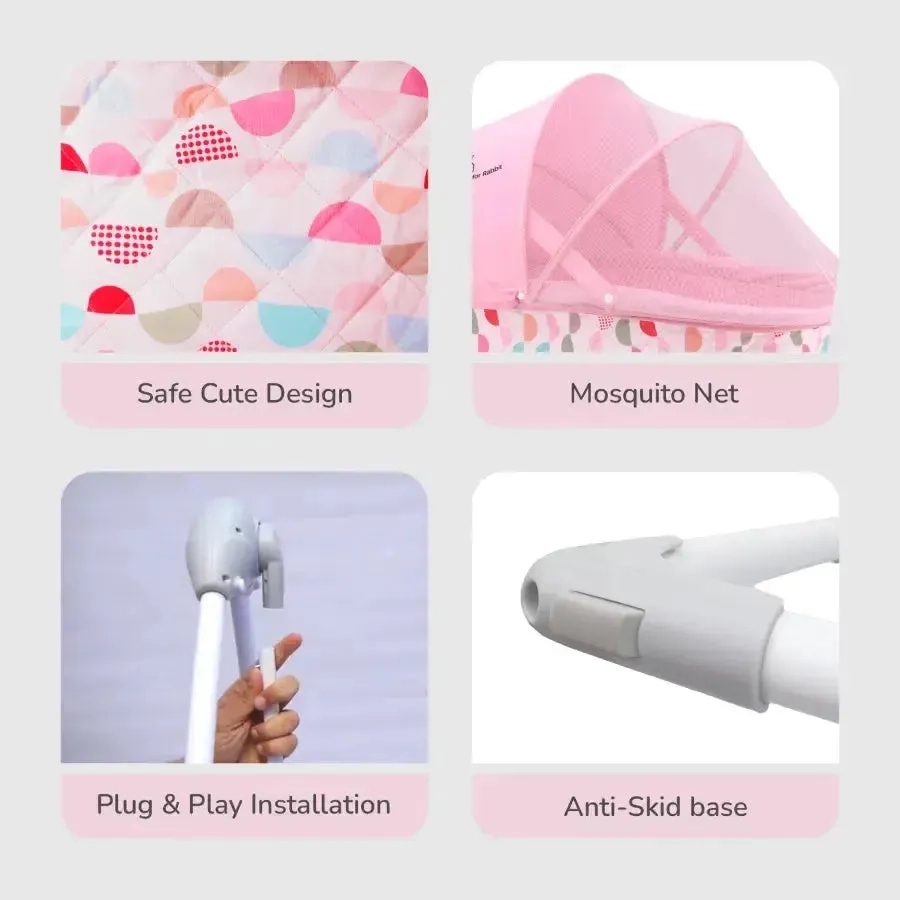 R for Rabbit Lullabies Cradle - Auto Swing With Remote Control, 16 In-Built Soothing Music Tunes, Mosquito Net Baby Cradle, 3-Point Safety, Swing Lock - Pink 7