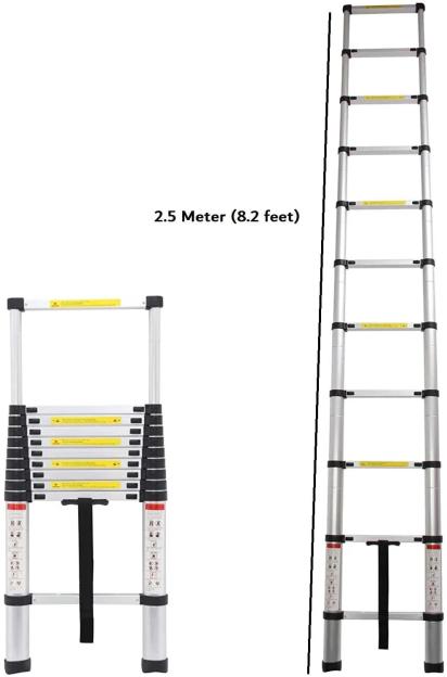 Avhe India Aluminium Telescopic Ladder 2.6 Meter by Avhe India for Indoor, Outdoor : Colours available: Chrome 1 1