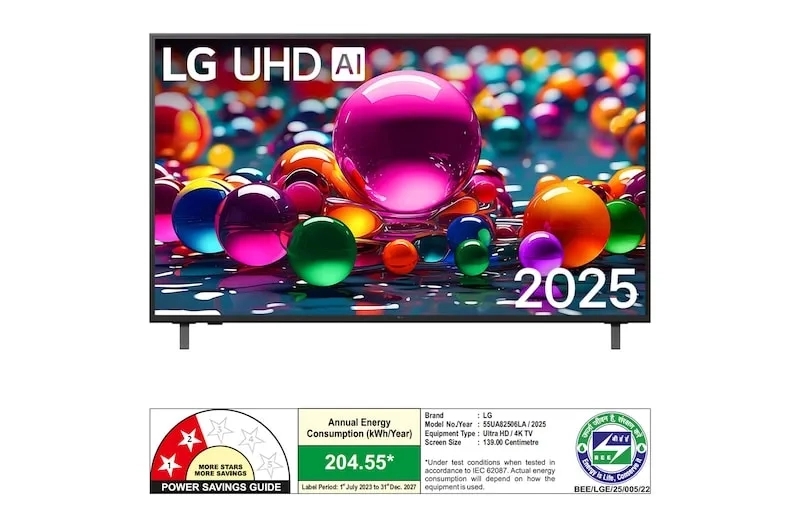 LG 139 cm (55) 4K UHD AI UA8250 Smart TV with α7 AI Processor Gen8, Filmmaker Mode with Dolby Atmos, 2025 by LG : Colours available: Black 8 1