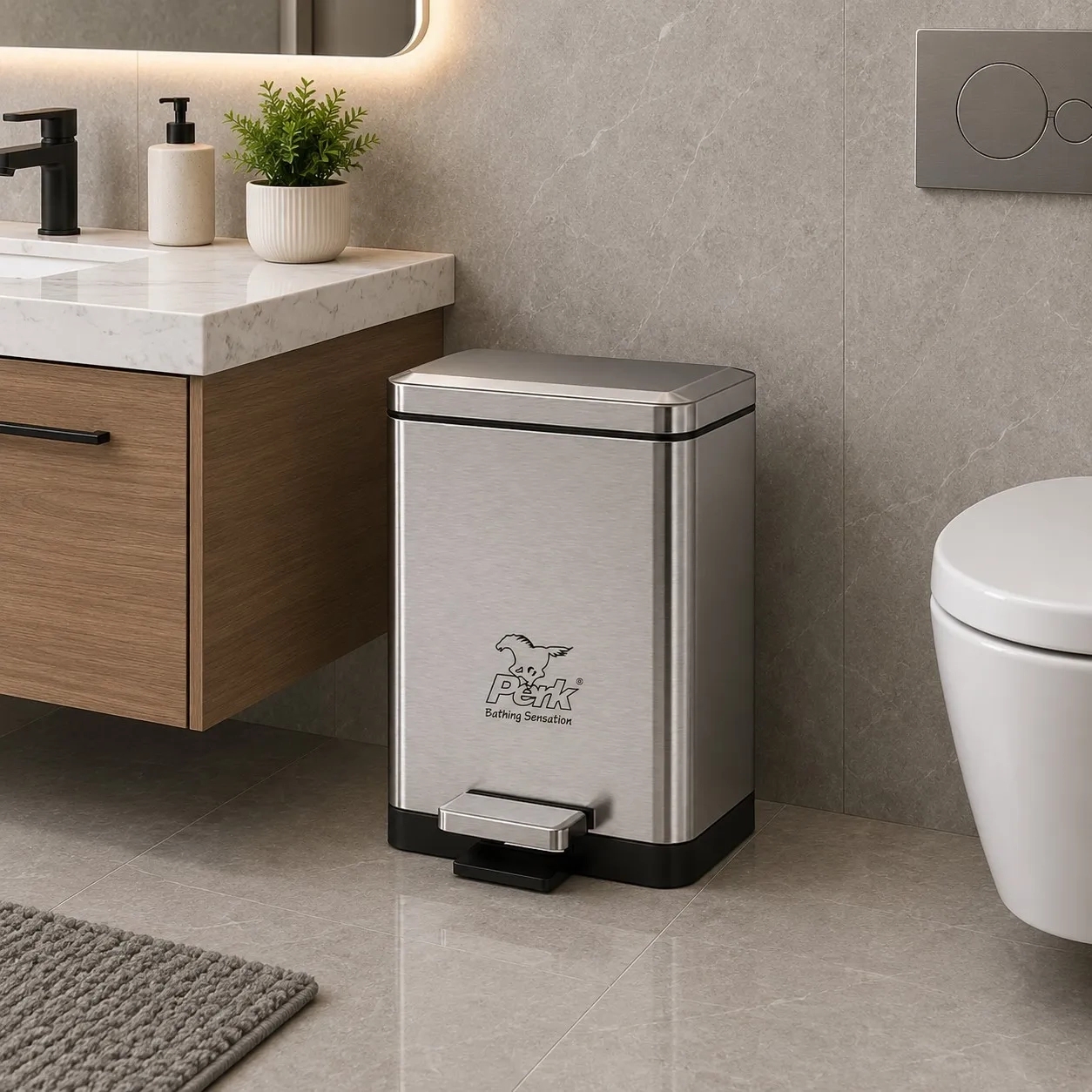 Perk Madison Dustbin 10 Litre - Matt Steel