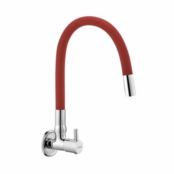 Lipka Kyron Sink Tap Brass Faucet with Flexible Silicone Spout (Red)