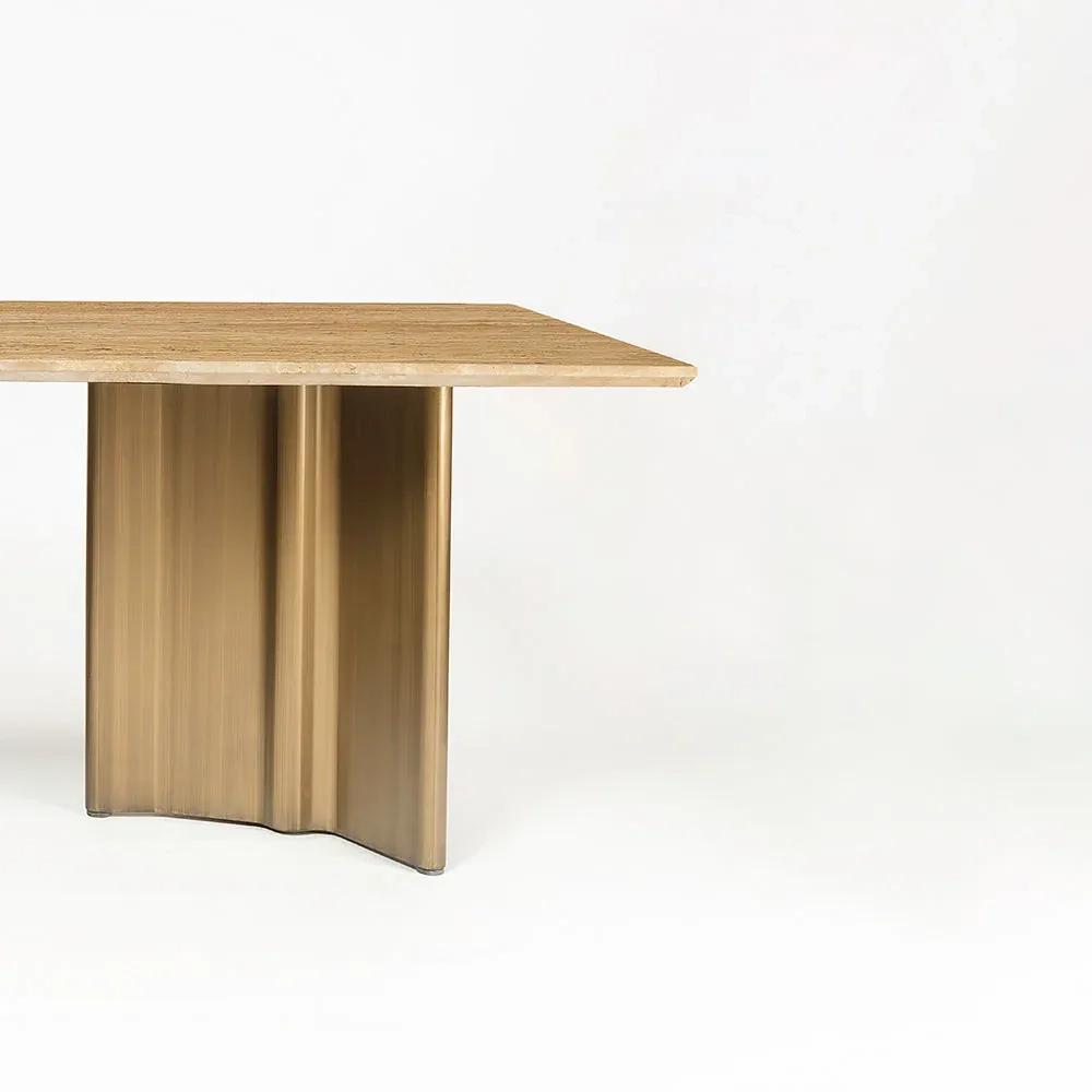 LivingShapes Omar Marble 8 Seater Dining Table with Iron - Brass / Travertine 3