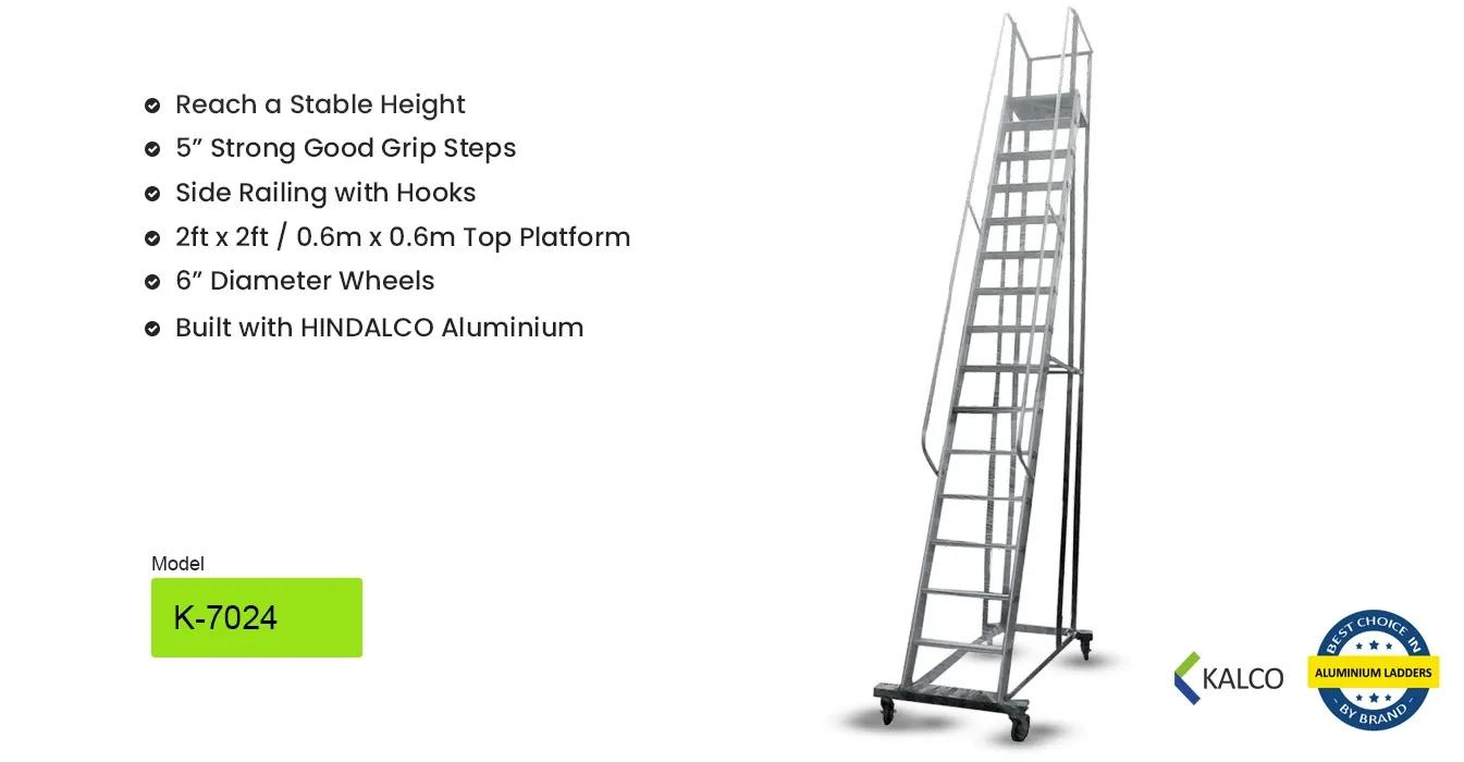 Aluminium Trolley Step Ladder with Top Stable Platform (Model: K7024, Height: 4 ft in Medium) 1