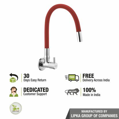 Lipka Kyron Sink Tap Brass Faucet with Flexible Silicone Spout (Red) 4