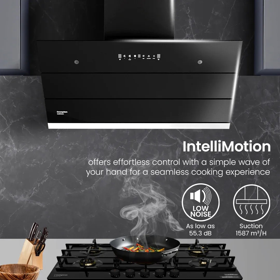 Crompton IntelliMotion Inclined 90cm Filterless Chimney by Crompton : Colours available: Black 8 1