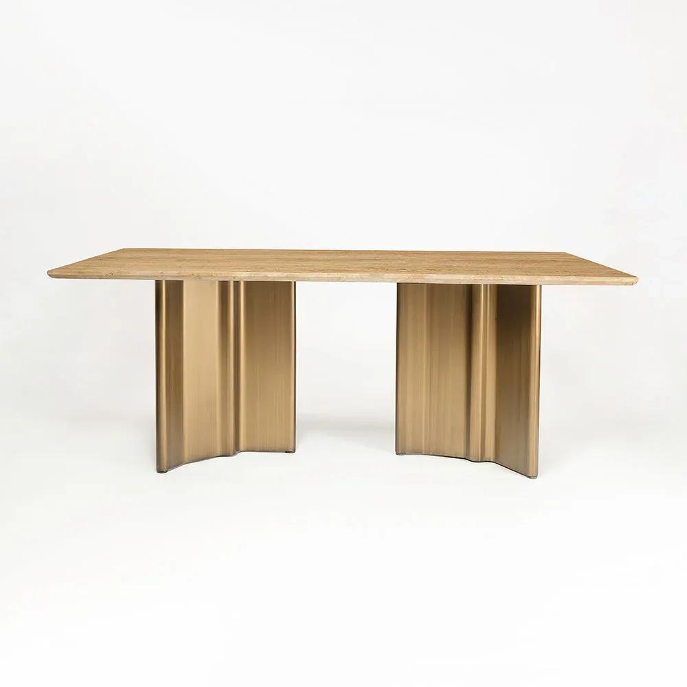 LivingShapes Omar Marble 8 Seater Dining Table with Iron - Brass / Travertine