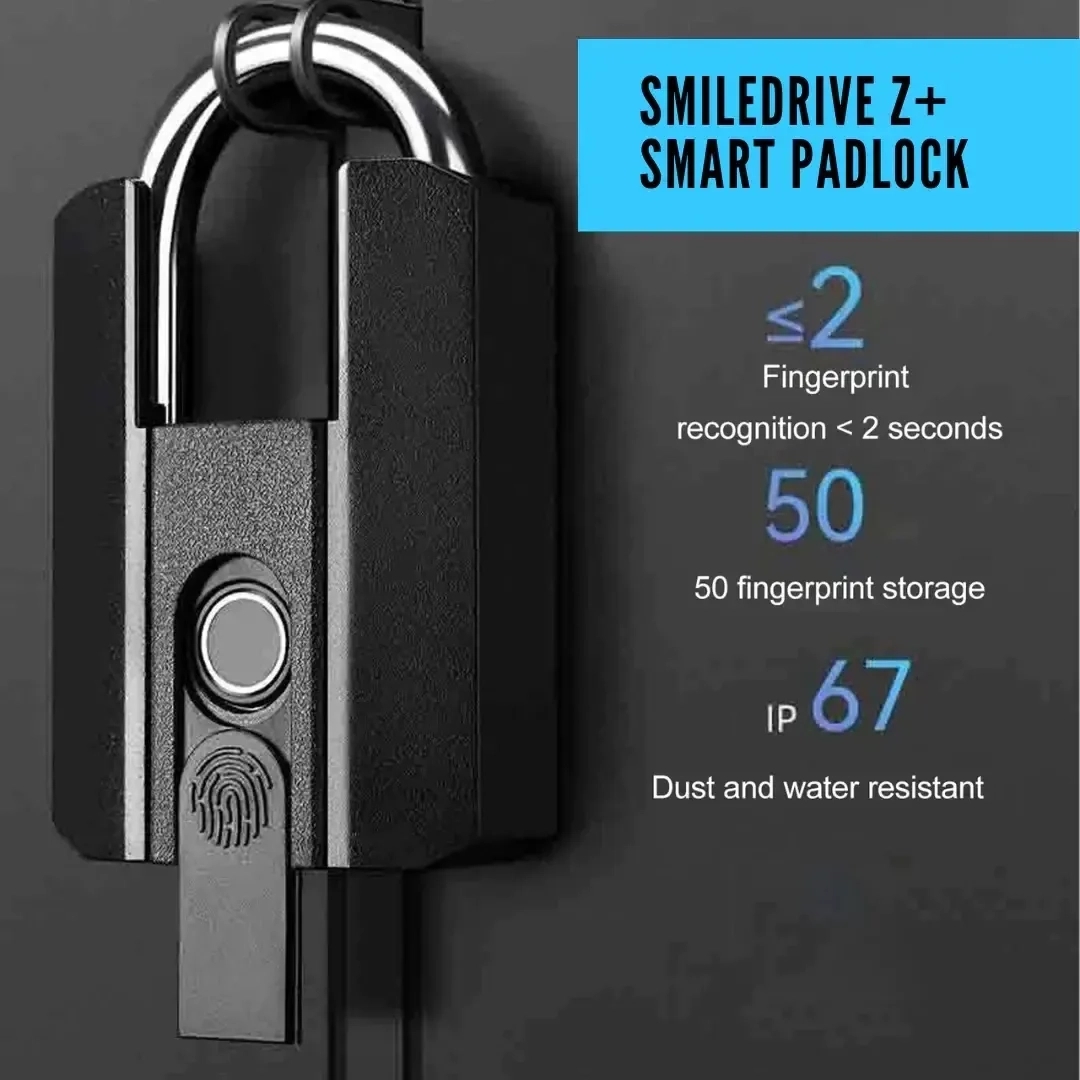 Z+ Smart Door Lock Fingerprint Padlock by Smiledrive for Multipurpose : Colours available: Black 2 5