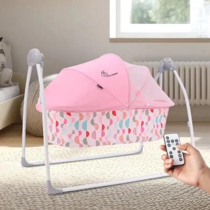R for Rabbit Lullabies Cradle - Auto Swing With Remote Control, 16 In-Built Soothing Music Tunes, Mosquito Net Baby Cradle, 3-Point Safety, Swing Lock - Pink