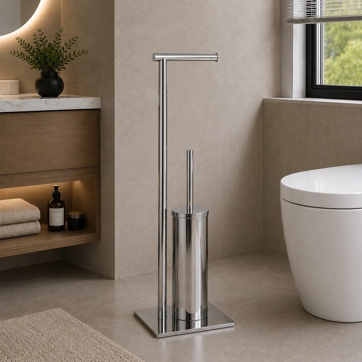 Perk Floor Standing Roll Holder With Toilet Brush Set