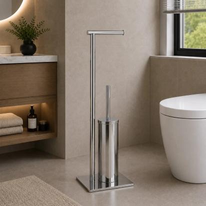 Perk Floor Standing Roll Holder With Toilet Brush Set