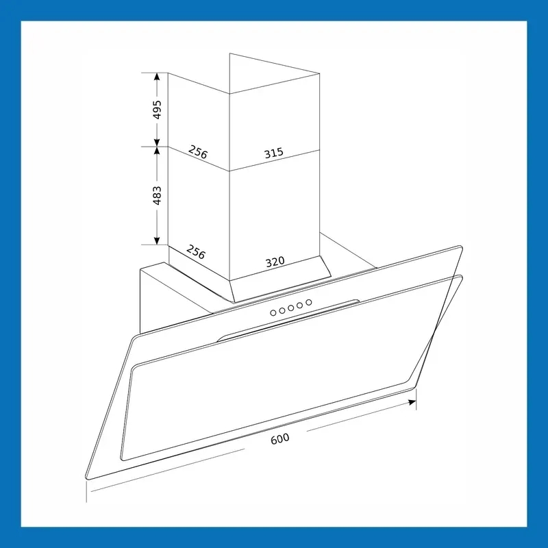 Glen Kitchen Chimney Vertical Glass Push Buttons Baffle Filters 60cm 1000 m3/h- Black (6079 PB) 6