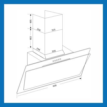 Glen Kitchen Chimney Vertical Glass Push Buttons Baffle Filters 60cm 1000 m3/h- Black (6079 PB) 6