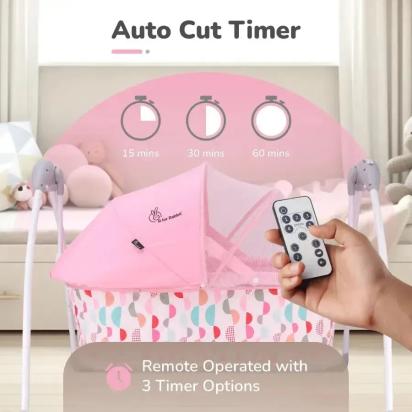 R for Rabbit Lullabies Cradle - Auto Swing With Remote Control, 16 In-Built Soothing Music Tunes, Mosquito Net Baby Cradle, 3-Point Safety, Swing Lock - Pink 2