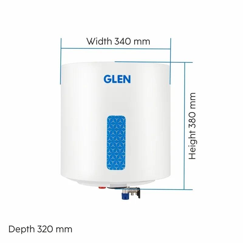 Glen Storage Water Heater 8 Bar Pressure Incoloy Element and Polymer Coated Tank, Temperature Setting Knob - 10 Litre (WH-7058VWH) 1
