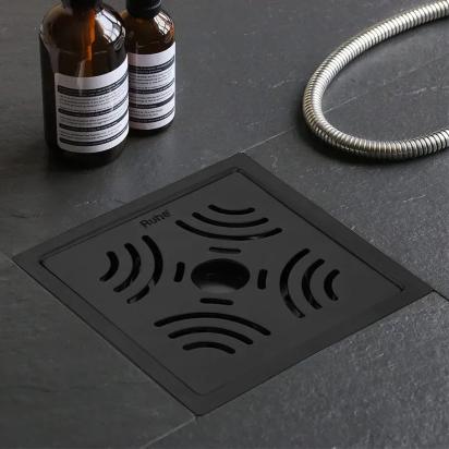 Ruhe Emerald Square Flat Cut Floor Drain in Black PVD Coating 6 x 6 Inches with Hole by Ruhe : Colours available: Black