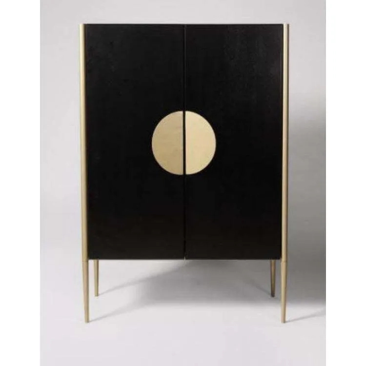 Asian Arts Modern Black Bar Cabinet with Brass Accents | Contemporary Liquor Storage by Asian Arts : Colours available: Black 5 2