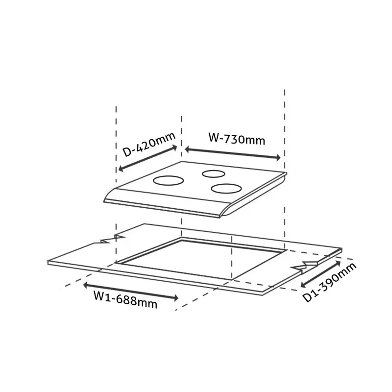 Glen 3 Burner Glass Gas Hob Top with Triple Ring, Total Double Ring Brass Burner (1073CIHTTDBTR) 1