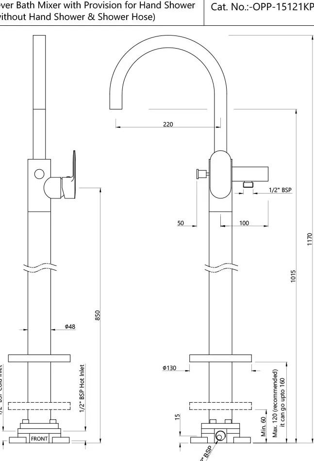 Jaquar Exposed Parts of Floor Mounted Single Lever Bath Mixer - Black Chrome - OPP-BCH-15121KPM 1