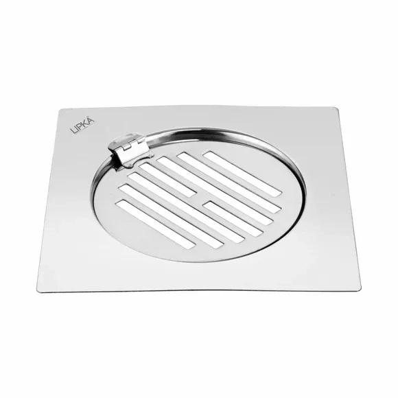 Lipka Eon Square Flat Cut Floor Drain with Golden Classic Jali and Hinge (6 x 6 Inches)
