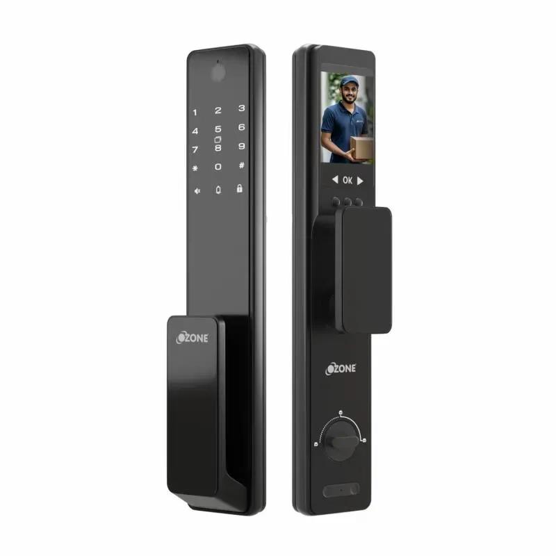 Ozone Smart Wi-Fi External Lock with Integrated HD Video Camera for Wooden & Metal Doors, 4-Way Access, OzoLife App, Fingerprint, Password, RFID Card, 40-100 mm Door Thickness, Free Installation, 3 Years Warranty (Black)