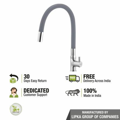 Lipka Kyron Swan Neck Brass Faucet with Flexible Silicone Spout (Grey) 5