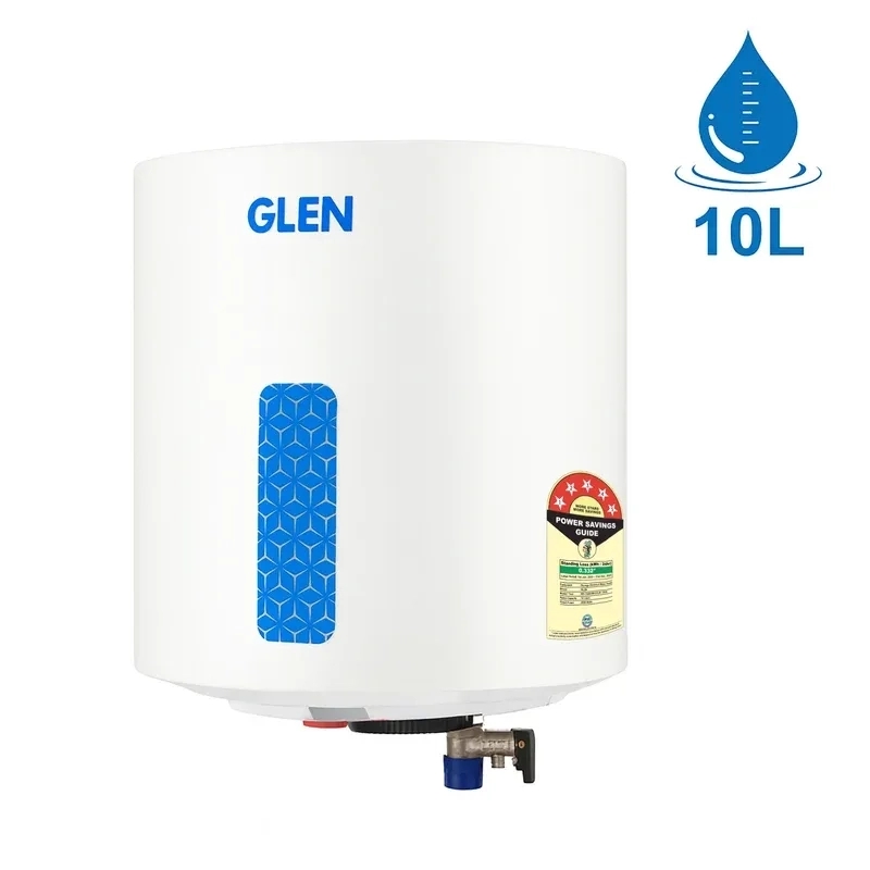 Glen Storage Water Heater 8 Bar Pressure Incoloy Element and Polymer Coated Tank, Temperature Setting Knob - 10 Litre (WH-7058VWH)