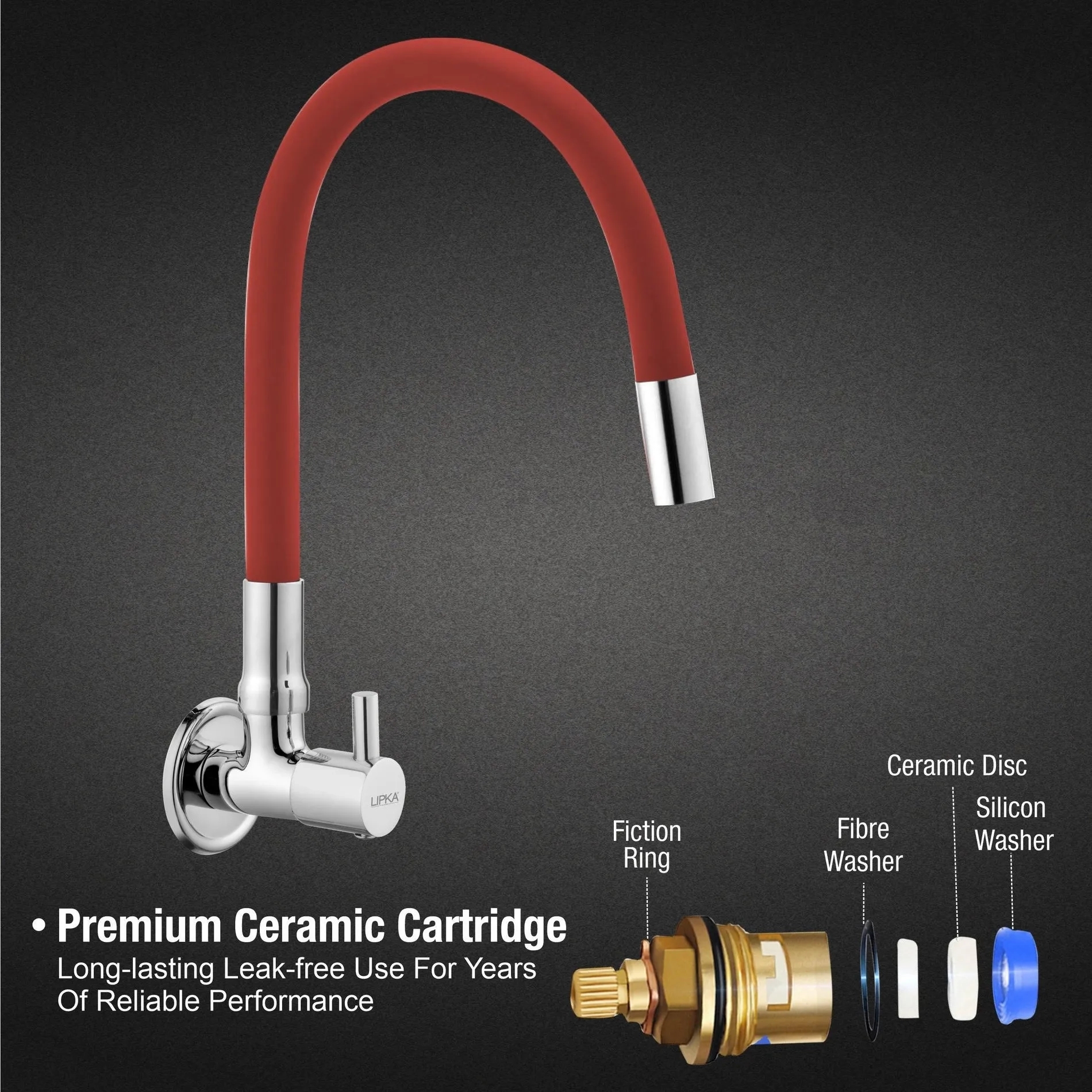 Lipka Kyron Sink Tap Brass Faucet with Flexible Silicone Spout (Red) 2