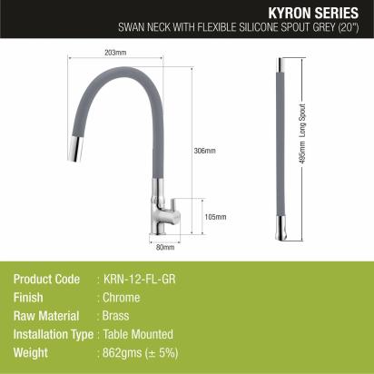 Lipka Kyron Swan Neck Brass Faucet with Flexible Silicone Spout (Grey) 2