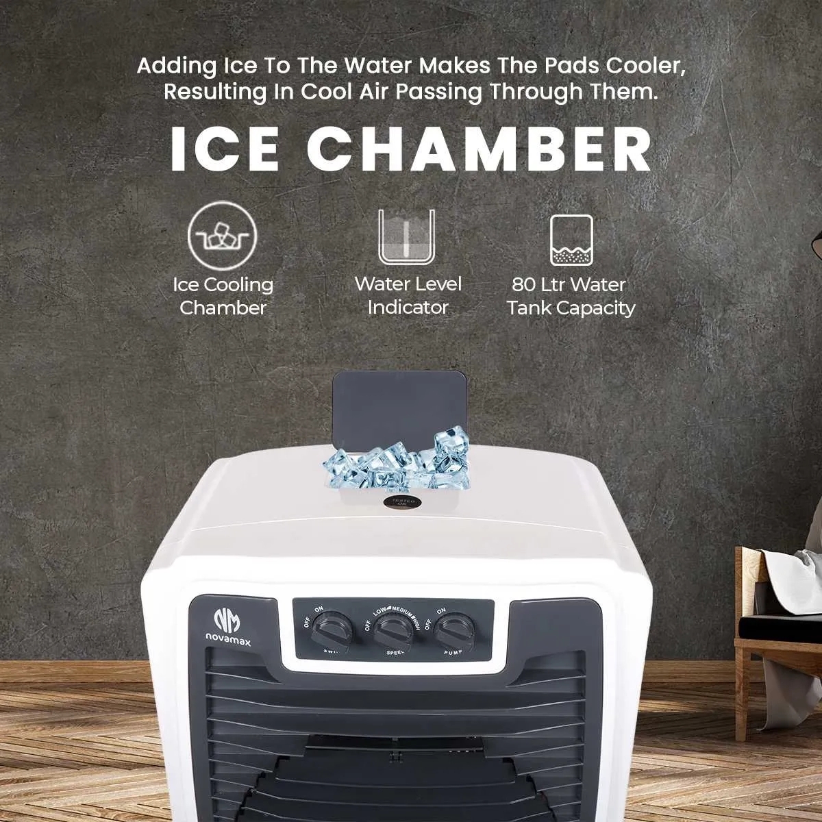 Novamax Supremo 80 L Desert Air Cooler ( Honeycomb Cooling Technology & Ice Chamber) by Novamax : Colours available: White 4 4