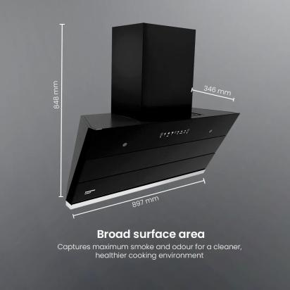 Crompton IntelliMotion Inclined 90cm Filterless Chimney by Crompton : Colours available: Black 13 7