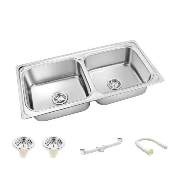 Lipka Square Double Bowl Kitchen Sink (45 x 20 x 9 Inches)