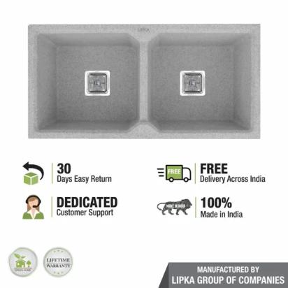 Lipka Sand Pluto Double Bowl Kitchen Sink (45 x 20 x 9 Inches) 4