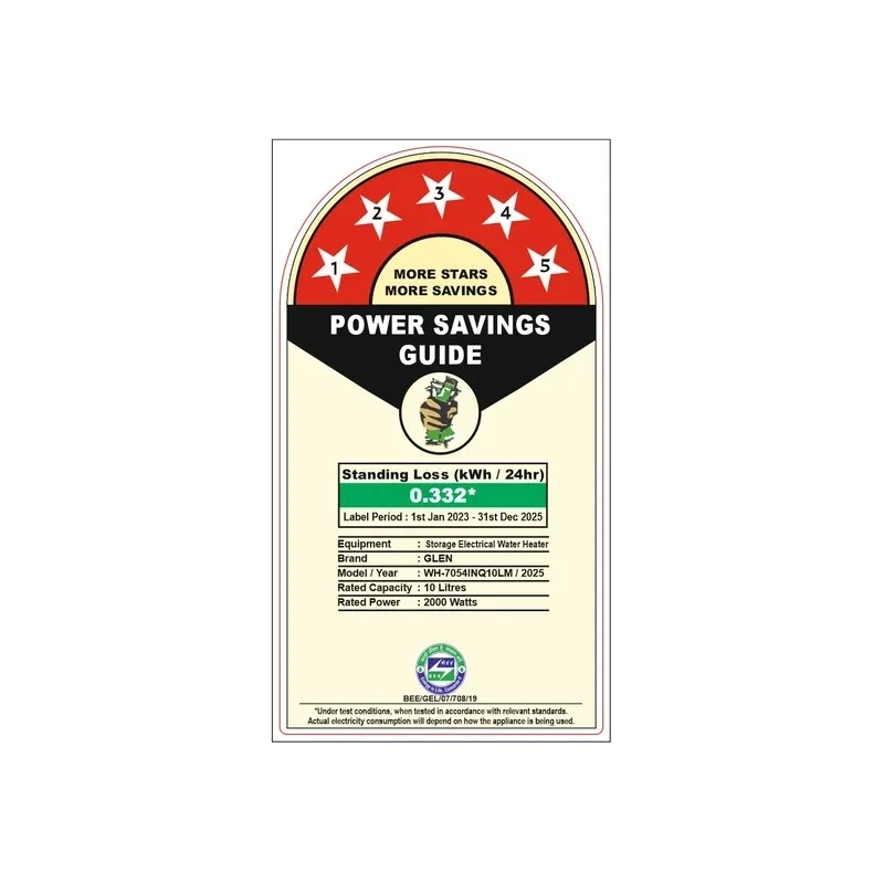 Glen Water Heater 2000W 8 Bar Pressure Glasslined Element and Tank, Temperature control (7054 IN) - 10L 8