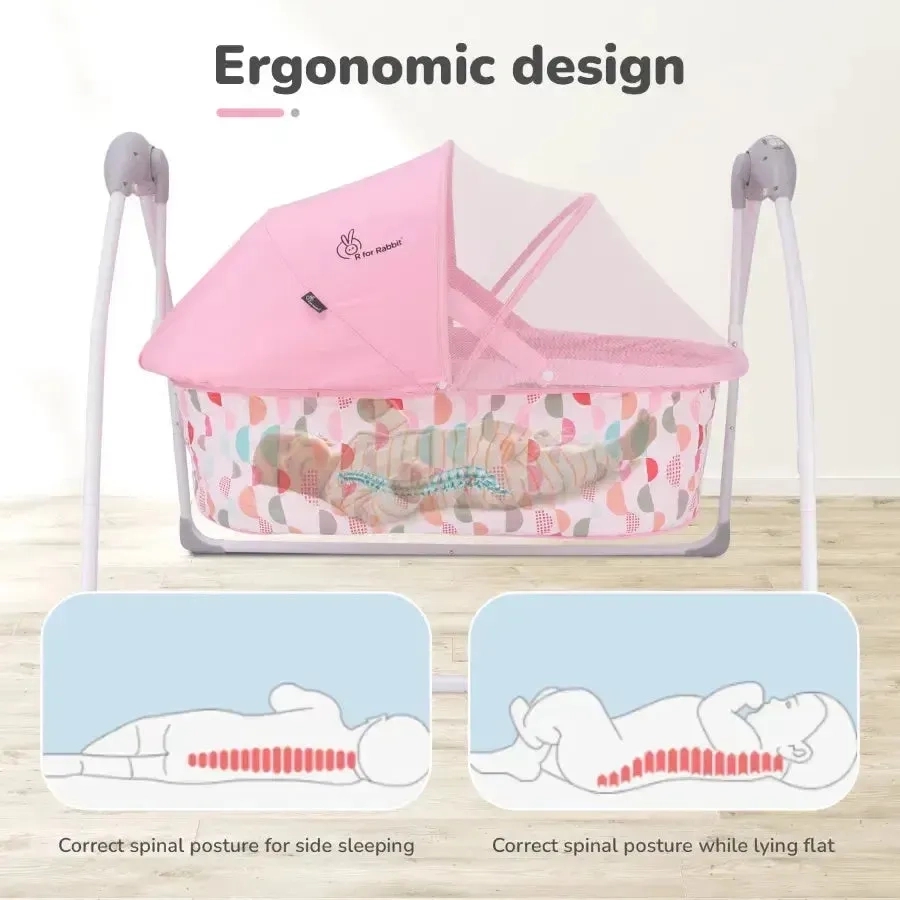 R for Rabbit Lullabies Cradle - Auto Swing With Remote Control, 16 In-Built Soothing Music Tunes, Mosquito Net Baby Cradle, 3-Point Safety, Swing Lock - Pink 4