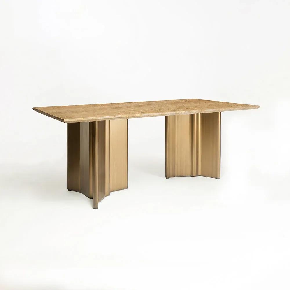 LivingShapes Omar Marble 8 Seater Dining Table with Iron - Brass / Travertine 2