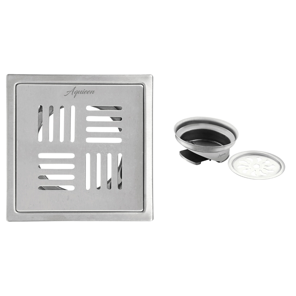 Aquieen 6x6 Inch Floor Grating / Drainer with Anti-Foul Cockroach Trap | Florin Design, In Matte Finish & SS304 Drainer | Anti-Clog & Drain Cover & Kitchen by Aquieen : Colours available: Chrome