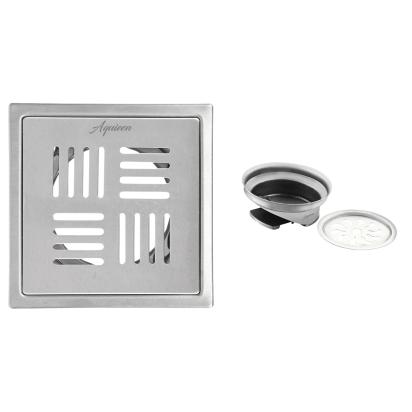 Aquieen 6x6 Inch Floor Grating / Drainer with Anti-Foul Cockroach Trap | Florin Design, In Matte Finish & SS304 Drainer | Anti-Clog & Drain Cover & Kitchen by Aquieen : Colours available: Chrome