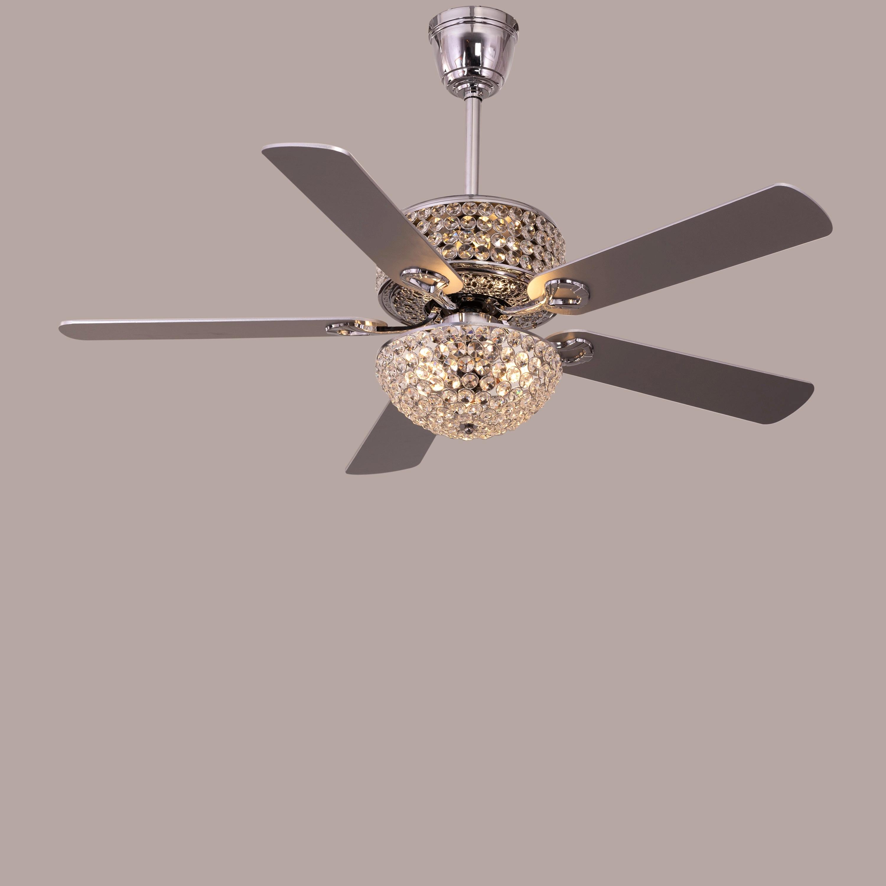 The WhiteTeak Infatuation (132 cm Span, Silver Finish Metal Body, Silver Finish Solid Wood) Crystal Chandelier Ceiling Fan 2