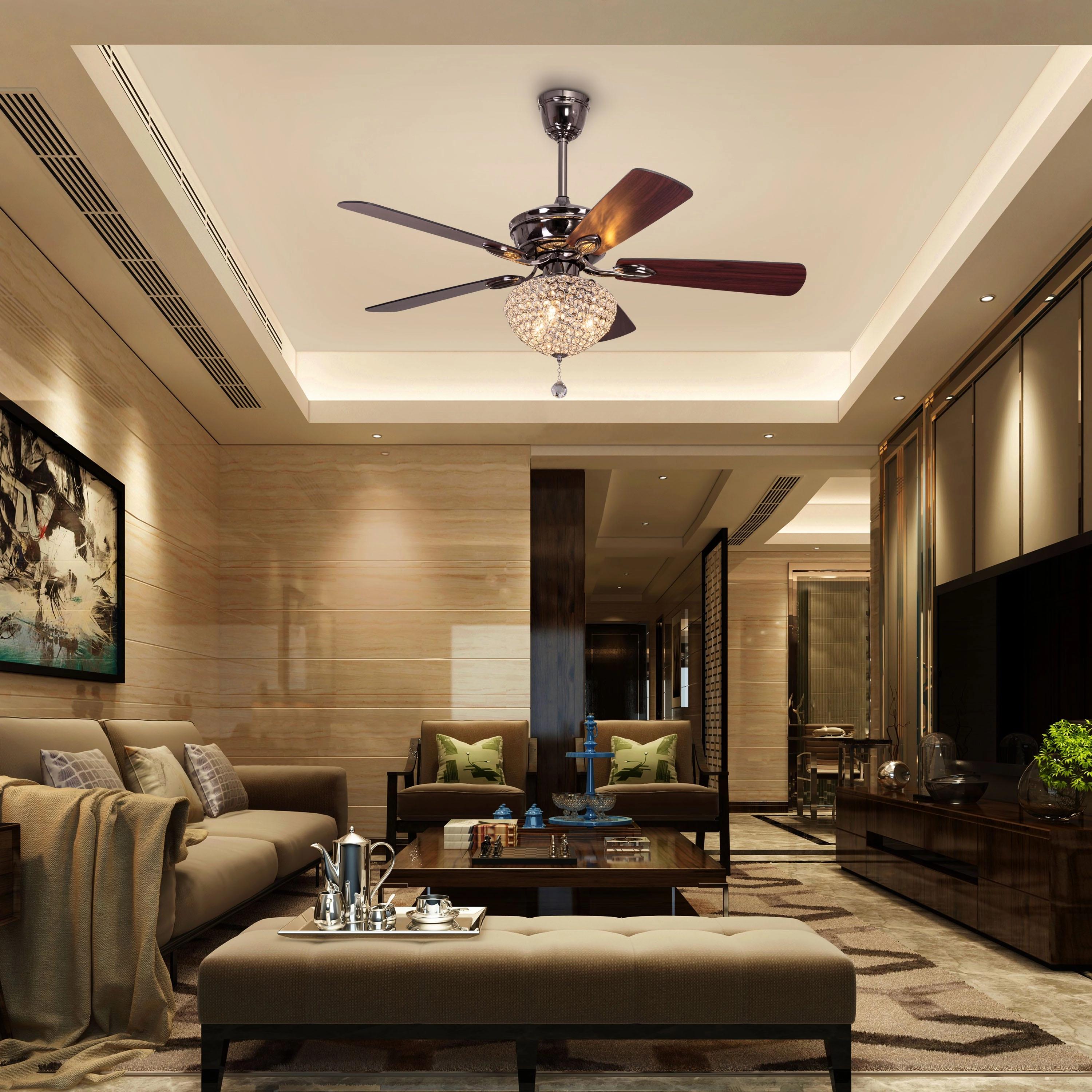 The WhiteTeak Decadent Diva (132 cm Span, Metallic Grey Glossy Finish Metal Body, Mahogany Finish MDF Blades) Chandelier Ceiling Fan 1