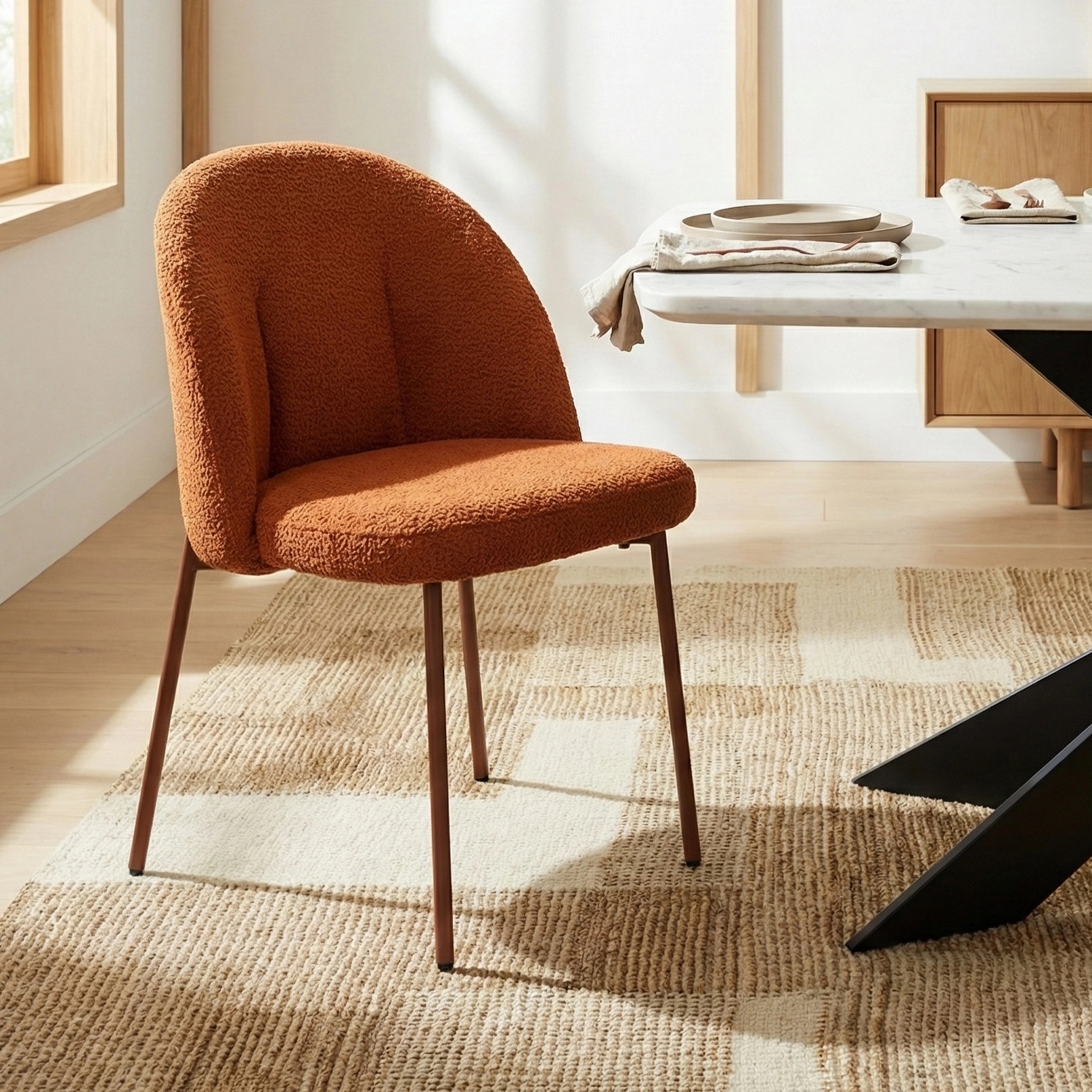 LivingShapes Boucle Alici Dining Chair with Metal by Living Shapes : Colours available: OrangeRed
