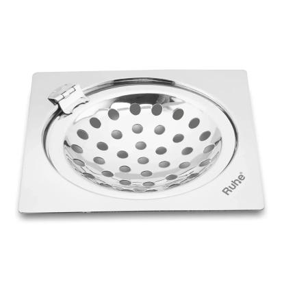 Ruhe Neon Square Flat Cut Floor Drain - 5 x 5 Inches With Hinged Grating Top by Ruhe : Colours available: Silver