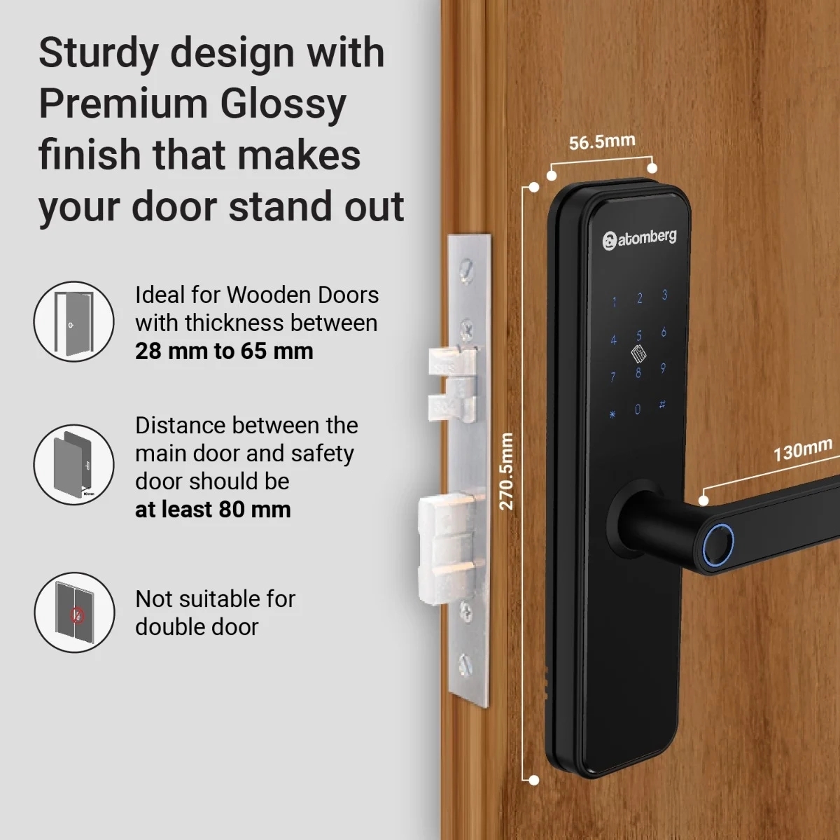 Atomberg Azhero Smart Door Lock by Atomberg : Colours available: Black 4 4